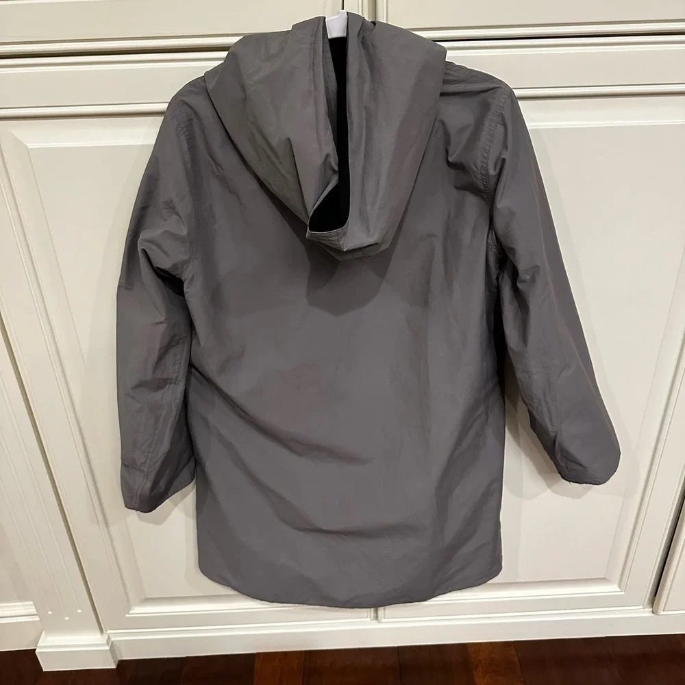 Eileen Fisher Women’s‎ Reversible Coat Jacket Black Grey Hooded Cotton Nylon